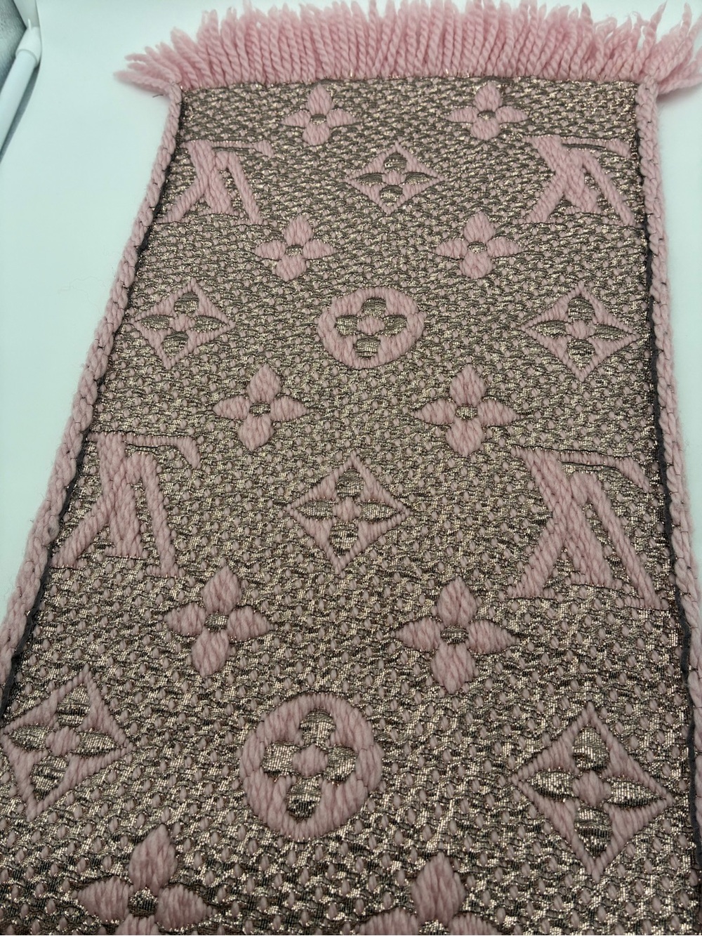 Louis Vuitton Blush Pink Monogram logomania wool scarf - Picture 4 of 12